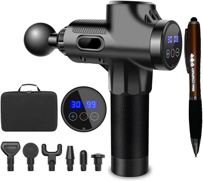 Handleheld Massager Gun 30 Speed Muscle Deep Tissue Fascial Percussion Led Touch Screen Fascia Massage Gun Free Pen (Black)