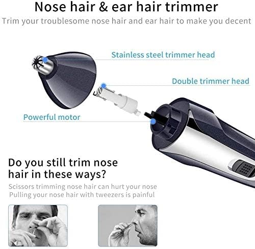 Ear and Nose Hair Trimmer Set - 5in 1 Painless Facial Hair and Eyebrow Clipper for Men and Women Rechargeable USB Rechargeable Waterproof Dual Edge Blades for