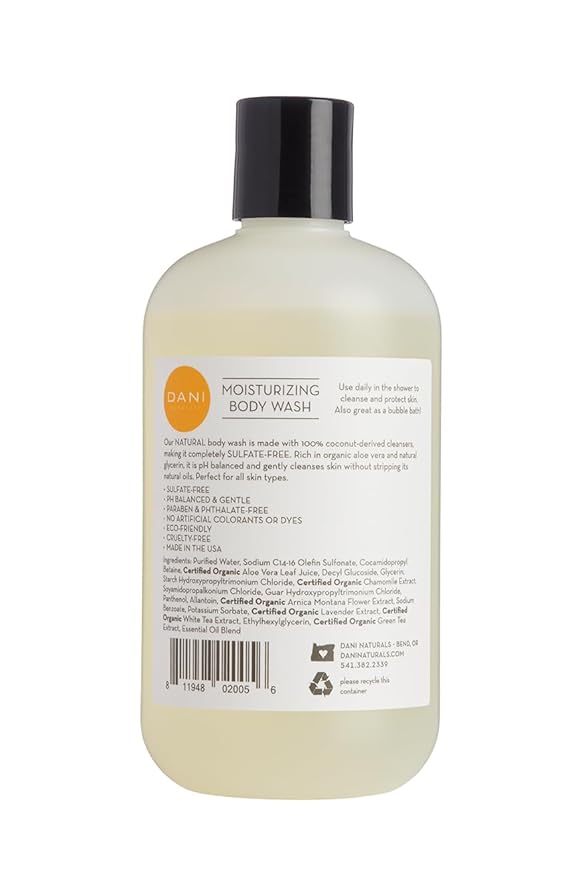 DANI Naturals Moisturizing Body Wash - Grapefruit Ginger Scent Organic Aloe Vera &amp Glycerin Sulfate-Free Vegan pH-Balanced 12 oz - Refreshing Moisturizing Shower Gel for Soft Skin