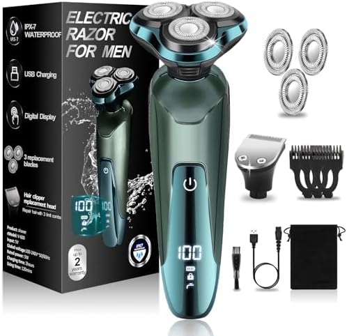 Electric Razor for Men 3-in-1 Shaver with Floating Blades for Nose Hair &ampSideburnsReplacement Blades Pop-up Trimmer IPX7 Waterproof Travel Lock Wet &amp Dry Use Face Shaving Grooming Trave