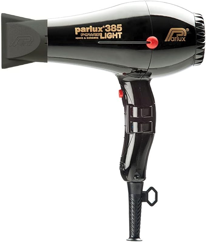 Parlux 385 Black Powerlight Ionic &amp Ceramic Hair Dryer + M Hair Designs Metal Mesh Diffuser (Bundle) – Lightweight Fast-Drying Frizz-Control Blow Dryer for Salon-Quality Styling