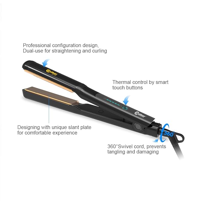 Caliber Pro 223 Ren 1” Dual-Use Flat Iron – Professional Tourmaline Ceramic Straightener &amp Curler 450°F Adjustable Heat Dual Voltage Anti-Frizz Salon Styling Tool for Stylists and Barbers