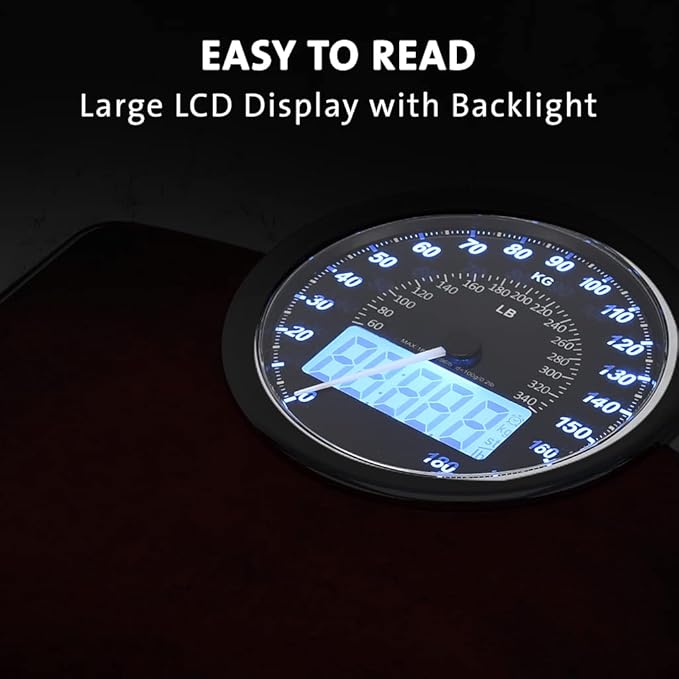 EILISON Highly Advance 2-in-1 Digital &amp Analog Weighing Scale for Body Weight-400lbs 4 High Precison GX Sensor Accurate Thick Tempered Glass Extra Large Display (Red)
