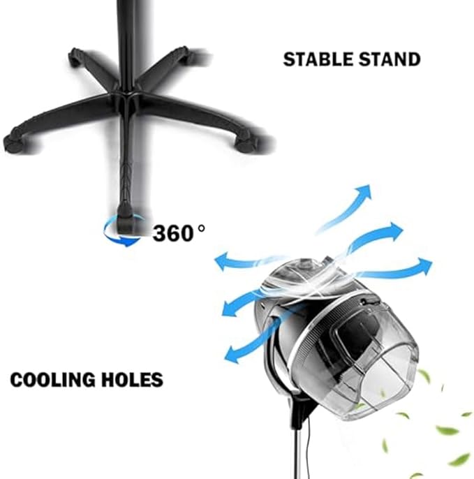Professional Hooded Hair DryerPortable Floor Stand Hairdryer with Timer &amp Temperature ControlAdjustable Bonnet Dryer with Mobile Standfor Salon and Home Spa