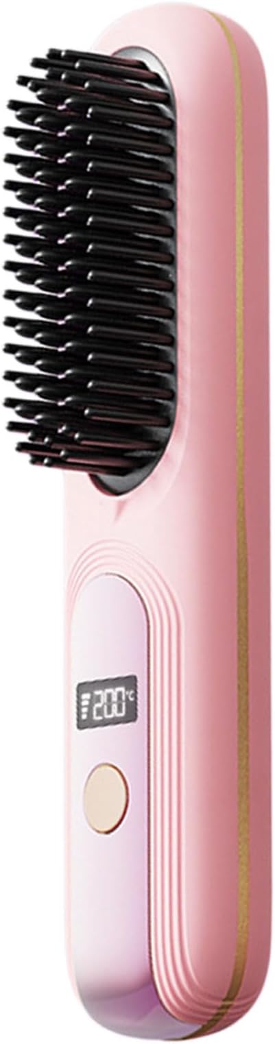 Hair Straightener Brush Portable Cordless Hair Straightener Brush with 4 Temperature Settings &amp LED Display (03)