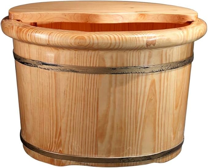 Household Foot Bath Barrel Solid Wood Foot Washing Barrel Thick Foam Foot Barrel Foot Spa Bath Massager (Color : 26cm with Cover)