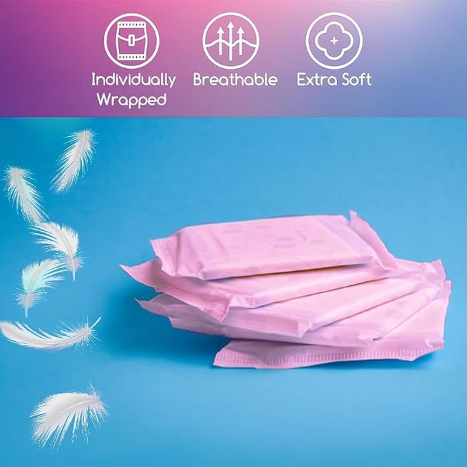 100 Bulk Pads with Wings Individually Wrapped for Women Homeless Postpartum Hospitals Feminine Incontinence Menstruation Sanitary Pads for Women