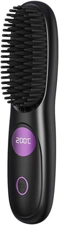 Cordless Hair Straightener Brush Portable Mini Hair Straightening Brush with 3 Temperature Settings &amp LED Display USB Rechargeable Fast Heating Hairs Brush for Travel(Black)
