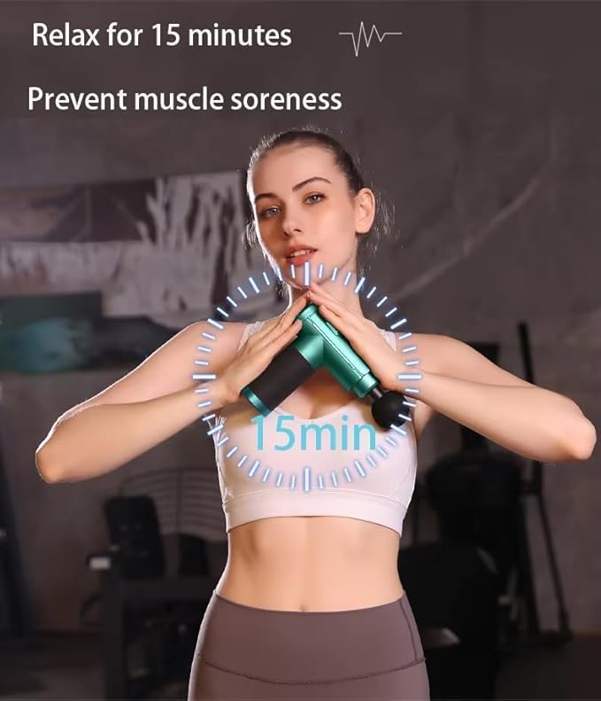 Massage Gun Home-use Exercise Muscle Relaxation Massager 32 Speeds and 8 Massages Heads Silent Extremely Long Battery Life Portable Handheld for LegsBackArmsWaist Pain Relief (Green)