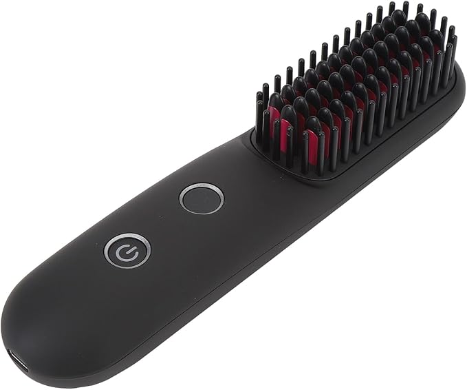 Portable Cordless Hair Straightener Brush with LED Temperature Display Negative Ion Cordless Hair Straightener Brush with Hair Clip Type C Cable Carrying Pouch Easy to Carry