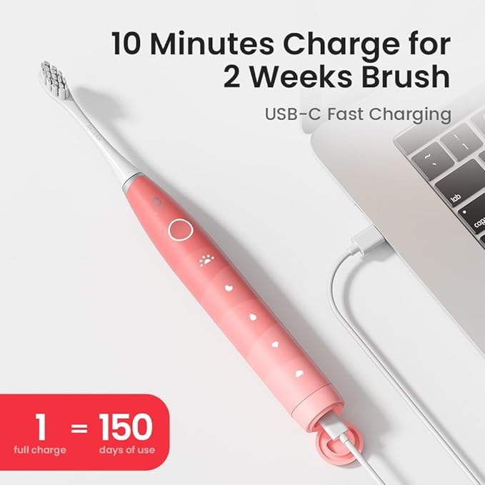 Oclean Electric Toothbrush for Adults 150 Days Battery Life Electric Toothbrush USB Rechargeable Sonic Travel Toothbrush with 6 Brush Heads &amp Travel Case 5 Modes and Smart Timer