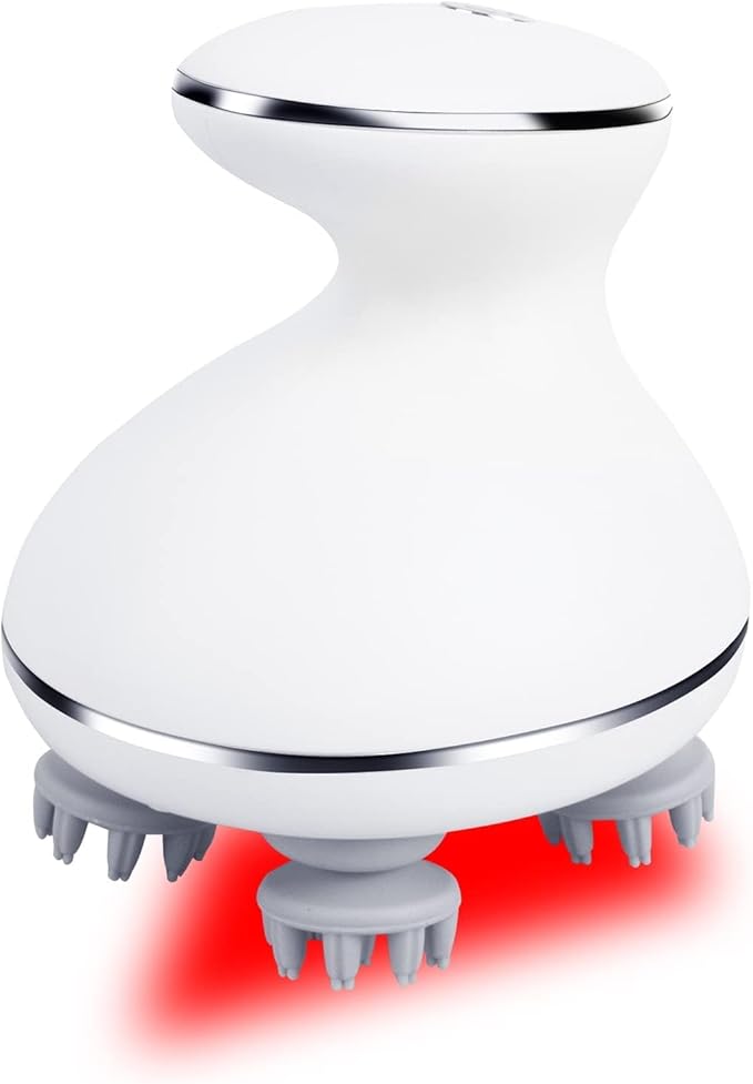 Electric Scalp Massager with red Light TherapyWaterproof Head Massager with 108 nodes4 ModesWireless Charging to Relieve deep Tissue Pressure