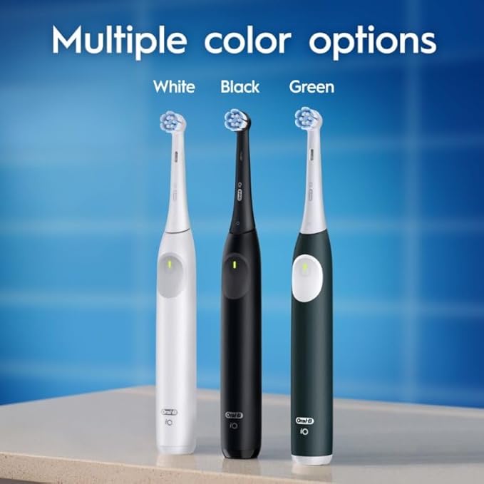 Oral-B Rechargeable Electric Toothbrush iO2 Starter Kit 3 Cleaning Modes Automatic Pressure Sensor to Protect Gums 2 Brush Heads Night Black