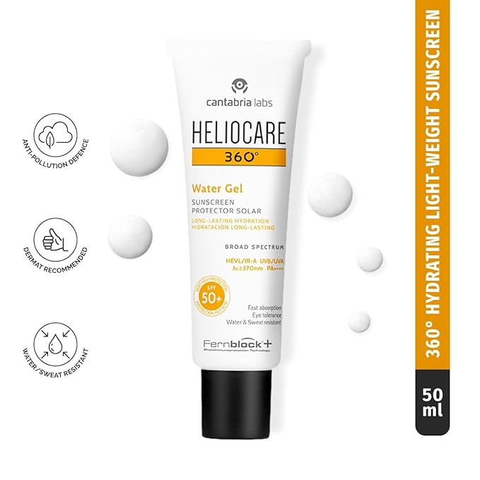 360° Water Gel Sunscreen SPF 50+ broad spectrum sunscreen for outdoor activitiesBroad Spectrum UVA/UVB Protection Long-Lasting Hydration 50ml