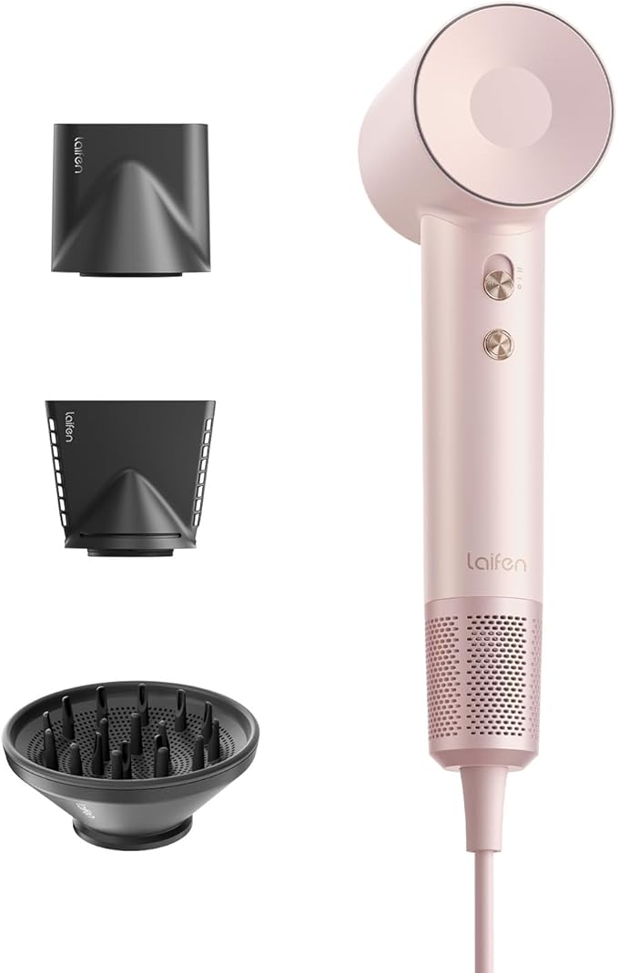 Laifen Hair Dryer High Speed 200M Ionic Blow Dryer with 110 000 RPM Brushless Motor for Fast Drying Low Noise Hairdryer with Magnetic Nozzle Pink
