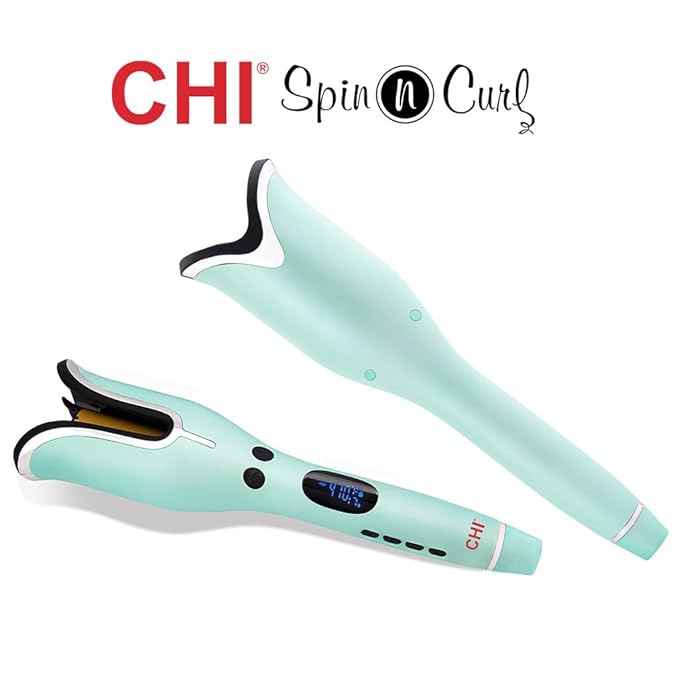 CHI Spin N Curl 1″ Ceramic Rotating Curling Iron Mint Green Adjustable Preset Heat Settings for All Hair Types Salon-Quality Curls &amp Waves Auto Shut-Off Tangle Protection