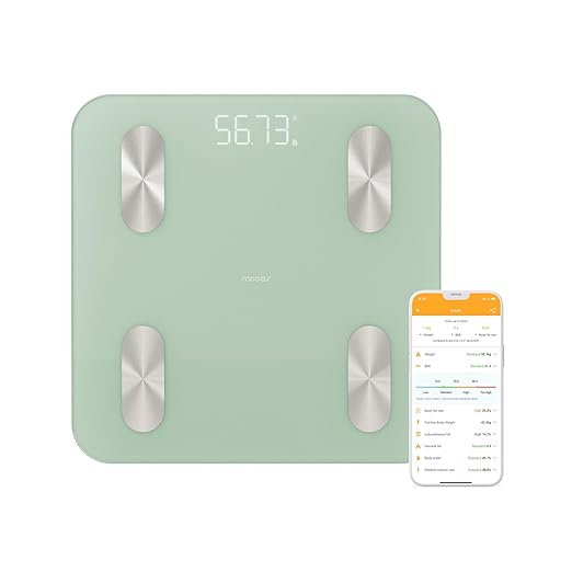 Mooas 11-inch (28cm) Bluetooth Smart Scale (Green) Digital Body Composition Analyzer for Weight BMI &amp Muscle Mass High Accuracy Fitness Tracker Syncs 20 Essential Metrics