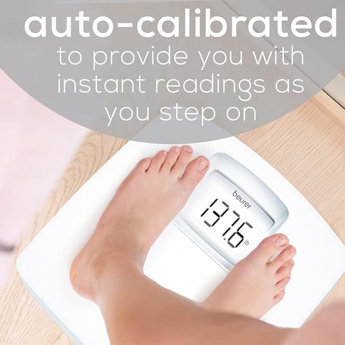 Beurer PS25 Digital Bathroom Scale for Body Weight – 400lb Capacity Auto-Calibrate XL Backlit Display – Glass Precise and Accurate Body Scale