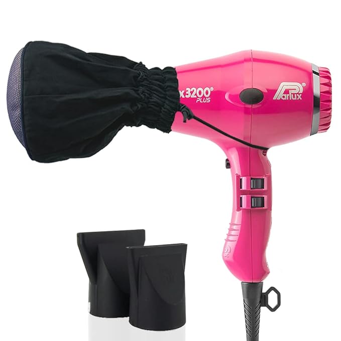Parlux 3200 Plus Fuchsia Hair Dryer + M Hair Designs Metal Mesh Diffuser (Bundle) – Professional Ionic Blow Dryer for Fast Drying Frizz Control &amp Voluminous Styling