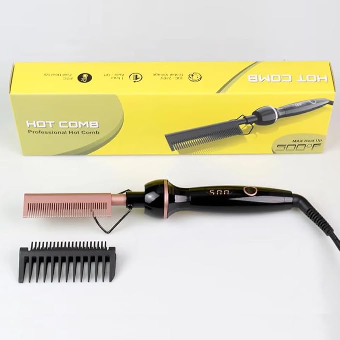 Professional Hot Comb Straightening 500℉ Fast Heating 2-in-1 for Straightening/Curling Multi-Level Temperature with Led Display with Heat-Resistant Shield Suitable Thick/Curly Hair (Rose Gold)