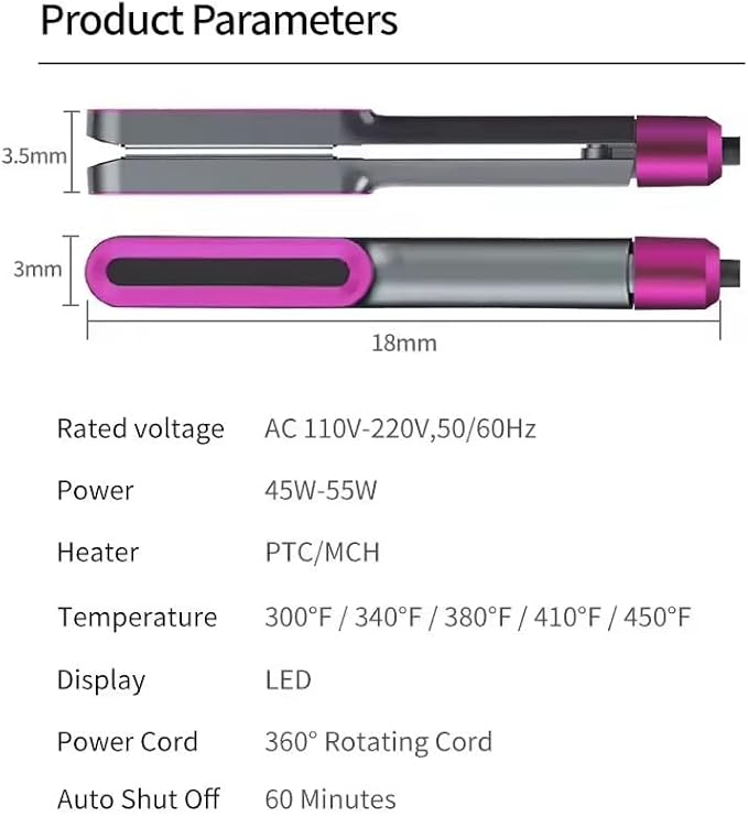 2 in 1 Hair Straightener and Curler Iron Professional Flat Iron with PTC Heating 360° Rotating Cord LED Temperature Display 5 Heat Settings up to 450°F Pink and Gray