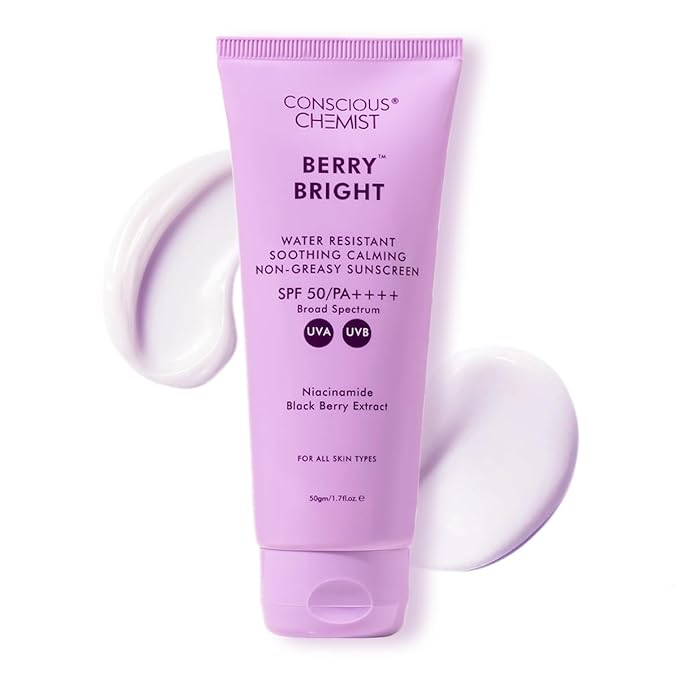 Berry Bright Sunscreen SPF 50/PA++++ Water Resistant Non-Greasy Niacinamide &amp Black Berry Extract 50gm