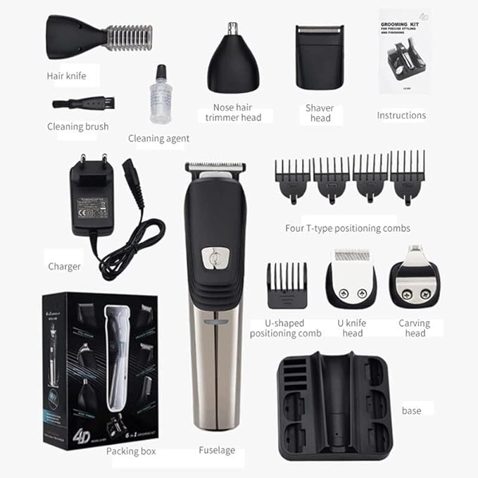 Hair ClippersBeard Trimmer for Men 6 in 1 Electric Hair Clipper Multifunctional Hairdresser Hair Nose Trimmer Set Waterproof Family Haircut Beard Shaver