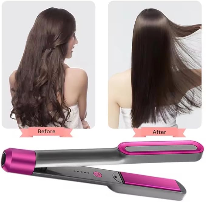 2 in 1 Hair Straightener and Curler Iron Professional Flat Iron with PTC Heating 360° Rotating Cord LED Temperature Display 5 Heat Settings up to 450°F Pink and Gray