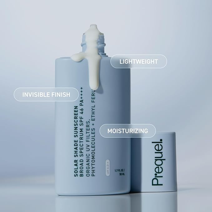 Prequel Skin Solar Shade - Moisturizing Face Sunscreen SPF 46 PA++++ Broad Spectrum UV Protection. Hydrating Sunblock for Dry Skin. Lightweight Travel Size Sun Protection 1.7oz (Pack of 2)