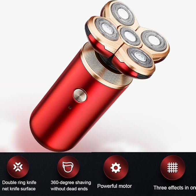 Head Shavers for Bald Men 5 in 1 Electric Shaver for Men Five Razor Beard Trimmer 3D Floating Shaver USB Rechargeable Multifunction Shaving Machines (Color : RED)