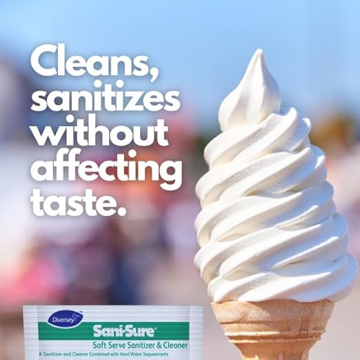 Diversey 90234 Sani-Sure Soft Serve Sanitizer &amp Cleaner for Shake Slush Yogurt Machines &amp Food Service Equipment For Home &amp Commercial Use Powder 1-Ounce Packets (Pack of 100)