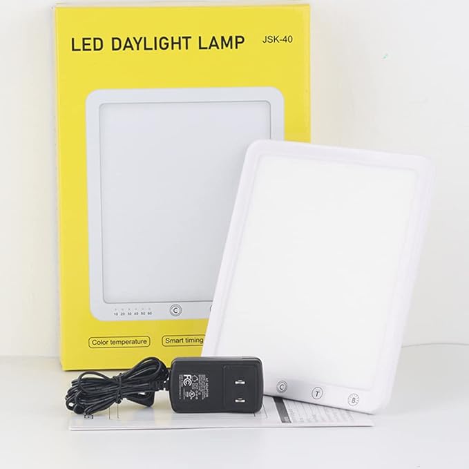 Light Therapy Lamp 10000 Lux Sunlight Lamp with 3 Color Modes 5 Brightness Levels 6 Timer Settings Full UV-Free LED SpectrumWhite