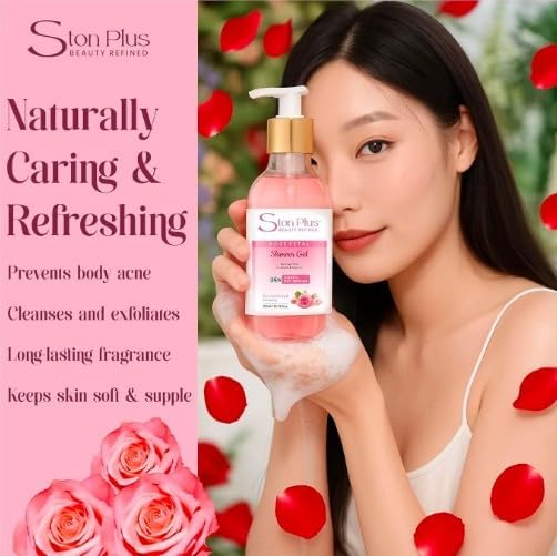 Rose Petal Shower Gel (300ml) - Natural Body Wash with Pure Rose Extracts | Gentle &amp Refreshing Moisturizing Skin Cleanser | Sulfate &amp Paraben-Free
