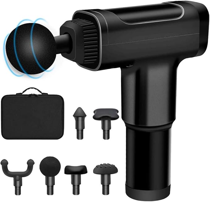 Hand-Held Electric Fascia Massage Gun Portable Fitness Equipment High-Frequency Deep Massager Can Relieve Muscle Soreness Equipped with 6 Replaceable Massage HeadsB