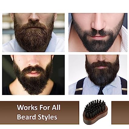 Premium Beard Brush Wooden Shaper &amp Beard Comb for Men | Perfect Beard Grooming Kit of 3 | Also Comes with Carry Pouch | Made in India