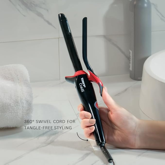 TAIFF Curves Professional Black Titanium Curling Iron – High-Performance Hair Curler &amp Rizadora para Cabello with Dual Voltage | Fixed Temperature 410°F | 3/4”