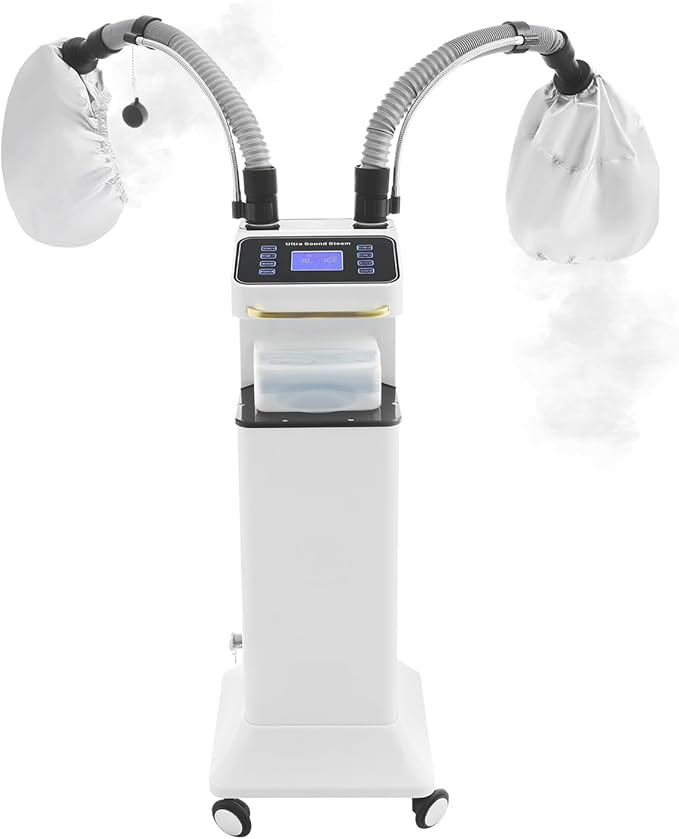 Multifunctional Nano Hair Steamer Machine 650W Professional Micro Mist Salon Processor 2 Vaporizing Caps for Hair Deep Care Repair Salon Spa Without Damage (White-1)