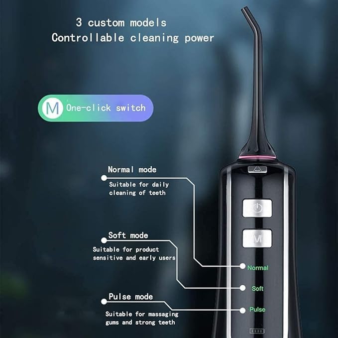 Water Flosser Cordless for Teeth - Portable Dental Oral Irrigator 3 Modes Rechargeable IPX7 Waterproof Water Pick Teeth Cleaner for Home Travel (Black)