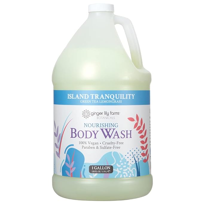 Ginger Lily Farms Botanicals Nourishing Body Wash Island Tranquility 100% Vegan &amp Cruelty-Free Green Tea &amp Lemongrass Scent 1 Gallon Refill (128 fl. oz.) (Pack of 2)