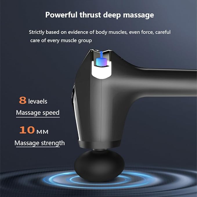 Massager for Body Muscle Relaxation and Fitness LED Screen 4 Massage Heads 8-Level Adjustment Detachable Handle 10 Mm Massage Depth 15-Minute Timer Deep Tissue MassageGrey