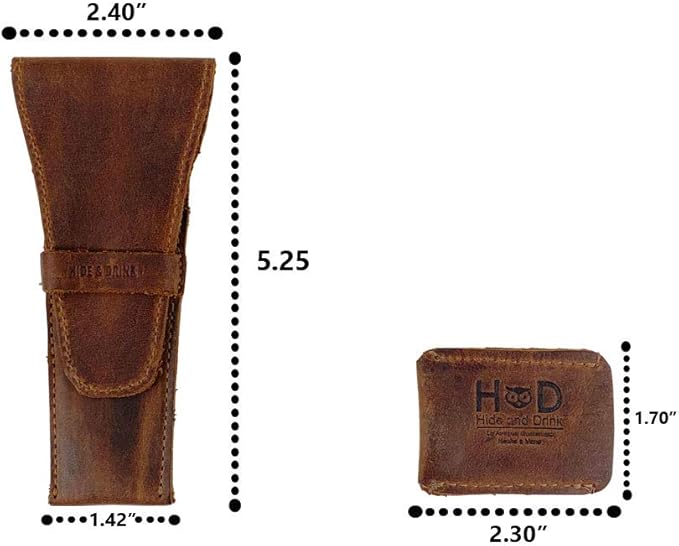 Hide &amp Drink Leather Safety Razor Case &amp Razor Head Protective Sheath - Shaving Travel Pouch - Handmade