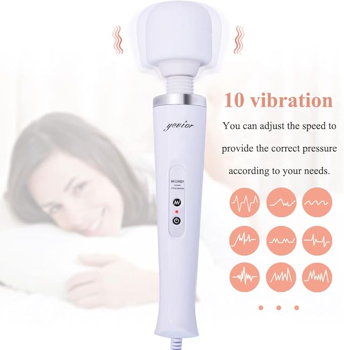 YEVIOR Wired Powerful Handheld Massager with 10 Pulse Settings Strong Vibration for WomenPersonal Total Body Therapy Massager for Sports Recovery Muscle Aches Body Pain (White)