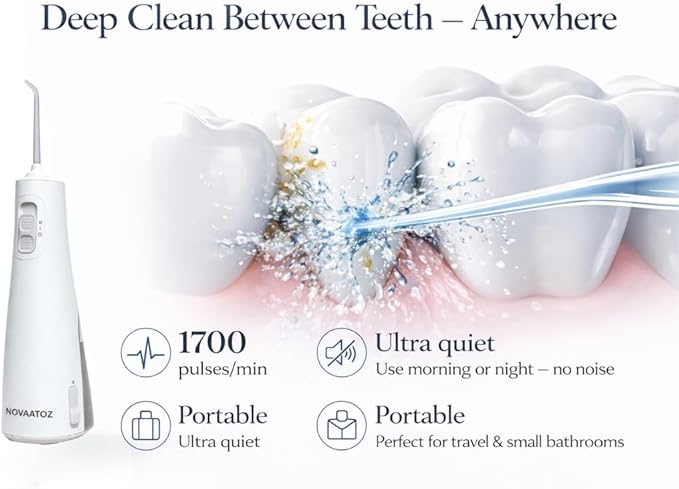 HydroAdvance Cordless Water Flosser for Teeth &amp Gums | Rechargeable Portable Oral Irrigator for Braces &amp Travel | Pulse Cleaning with 2 Flossing Tips | Waterproof Dental Care Device (White)