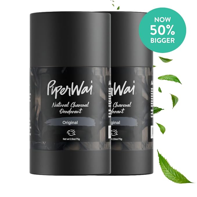 PiperWai Natural Deodorant w/Activated Charcoal | Odor Protection Vegan Aluminum Free Shark Tank Product for Women &amp Men | Great for Travel &amp Gifts | 2.6 oz (75g) Original Scented Stick 2-