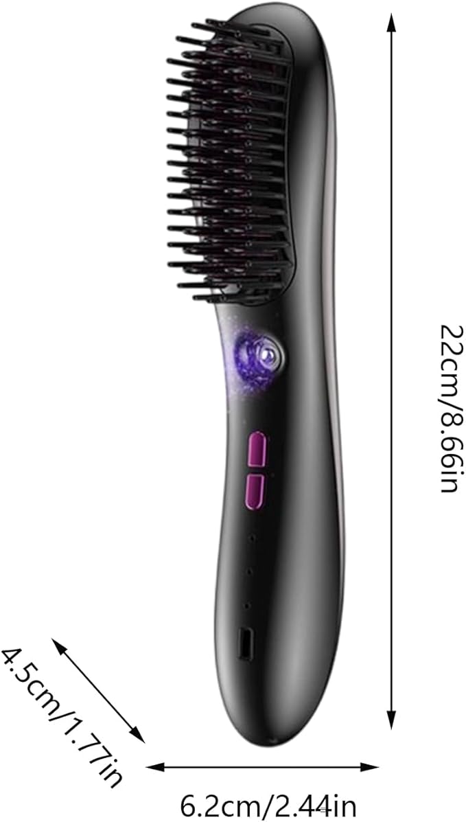 Hair Straightener Brush - Lightweight Hair Straightener Comb | 3 Temp Settings Rechargeable Styling Tools Streamlined Negative Ionic Comb for Home Outdoor Travel Vacation