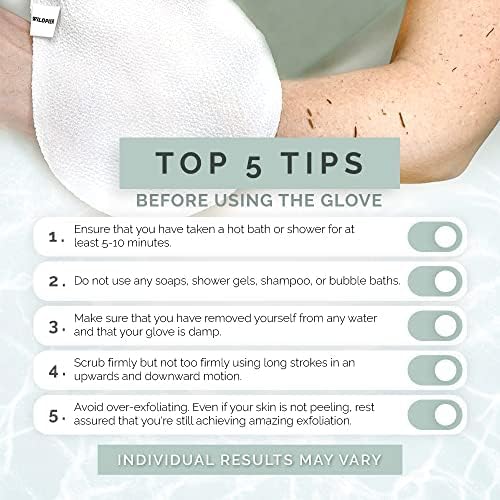 Wildpier Plus+ Exfoliating Glove Mitt Body Scrub for Bath Shower Spa Hand Exfoliator Gloves Dead Skin Cell Remover Plant Based Deep Exfoliation Scrubber White