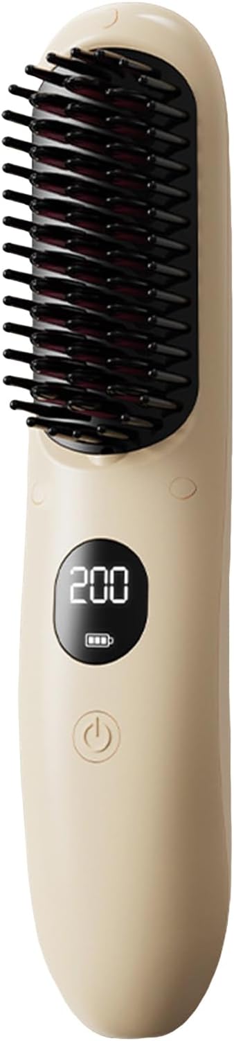 Cordless Hair Straightener Brush Portable Hair Straightening Brush with 5 Temperature Settings LED Display (01)