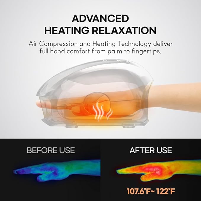 HuBDIC HubiCare Portable Hand Massager with Individual Finger Massage Cordless Heat &amp Compression for Finger Numbness &amp Arthritis Relief Compact Travel &amp Gift Design for Love Ones