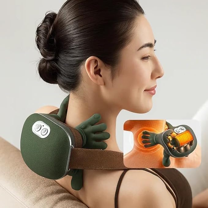 ZoserX - Bionic Heated Massager Portable Shiatsu Neck and Back Massager Electric Deep Tissue 4D Kneading Massage Simulated Human Hand Design for Pain Relief and Muscle Relax (Green)