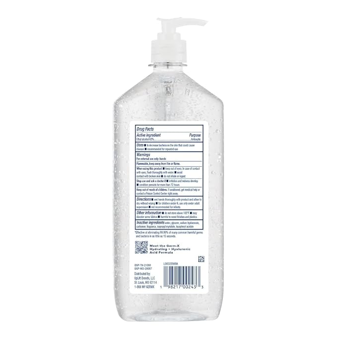Germ-X Hydrating Hand Sanitizer with Hyaluronic Acid 1L (Pack of 4) Bulk Pack No Rinse Formula Sanitizing Liquid Gel for All Skin Types Formulated without Parabens Phthalates &amp Dyes